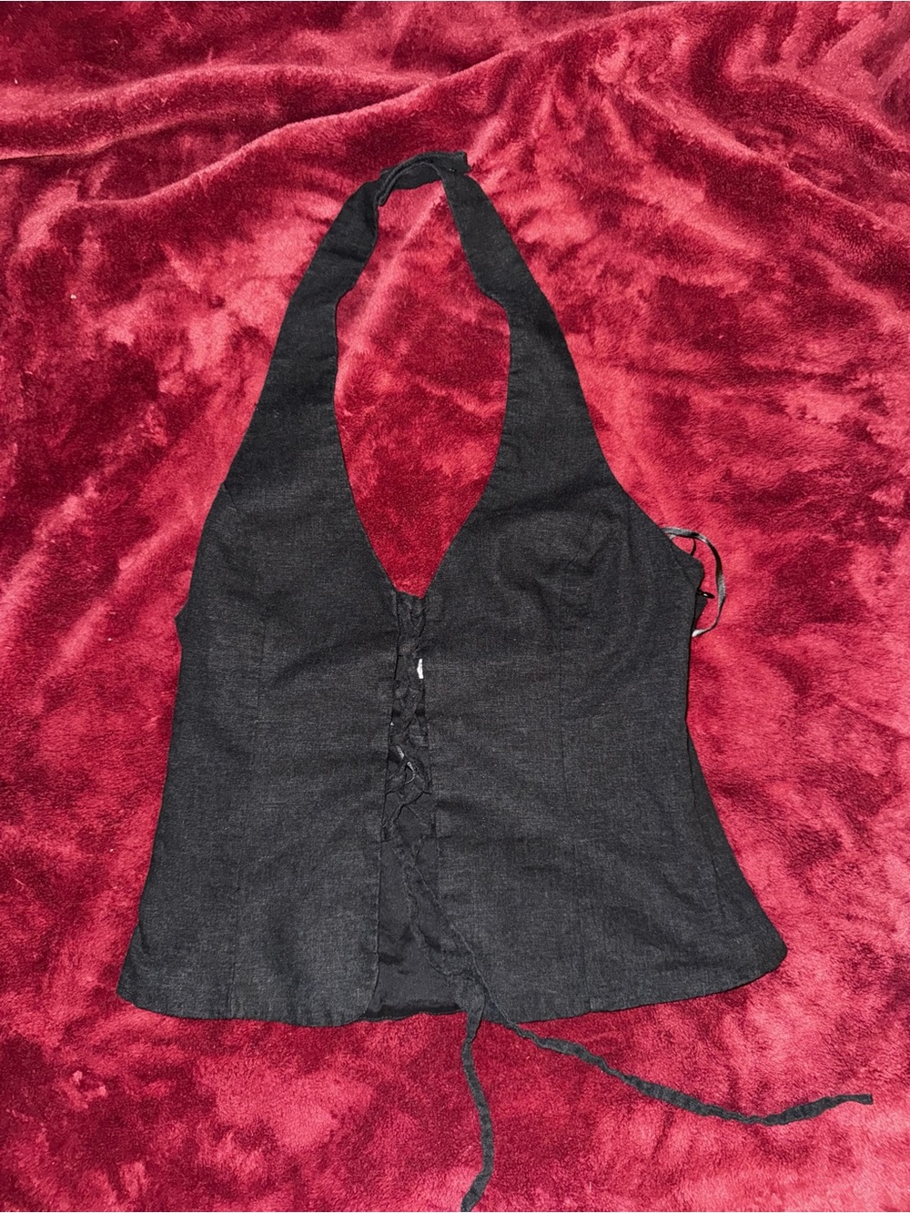 Princess Polly Black Halter Lace-Up Crop Top